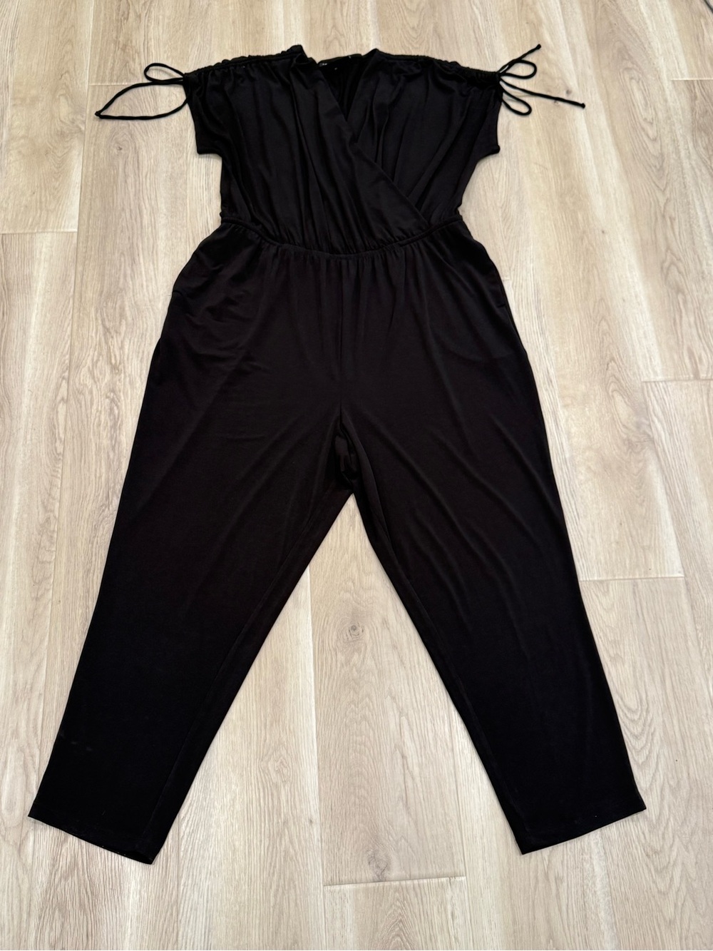 Lane Bryant Black Off-Shoulder Jumpsuit with Tie Straps